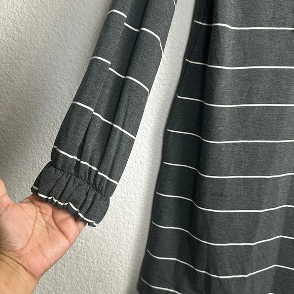 Soma Wknd Grey White Stripes Soft Lace Up Dress Long Sleeve Womens Size Small - Picture 5 of 13